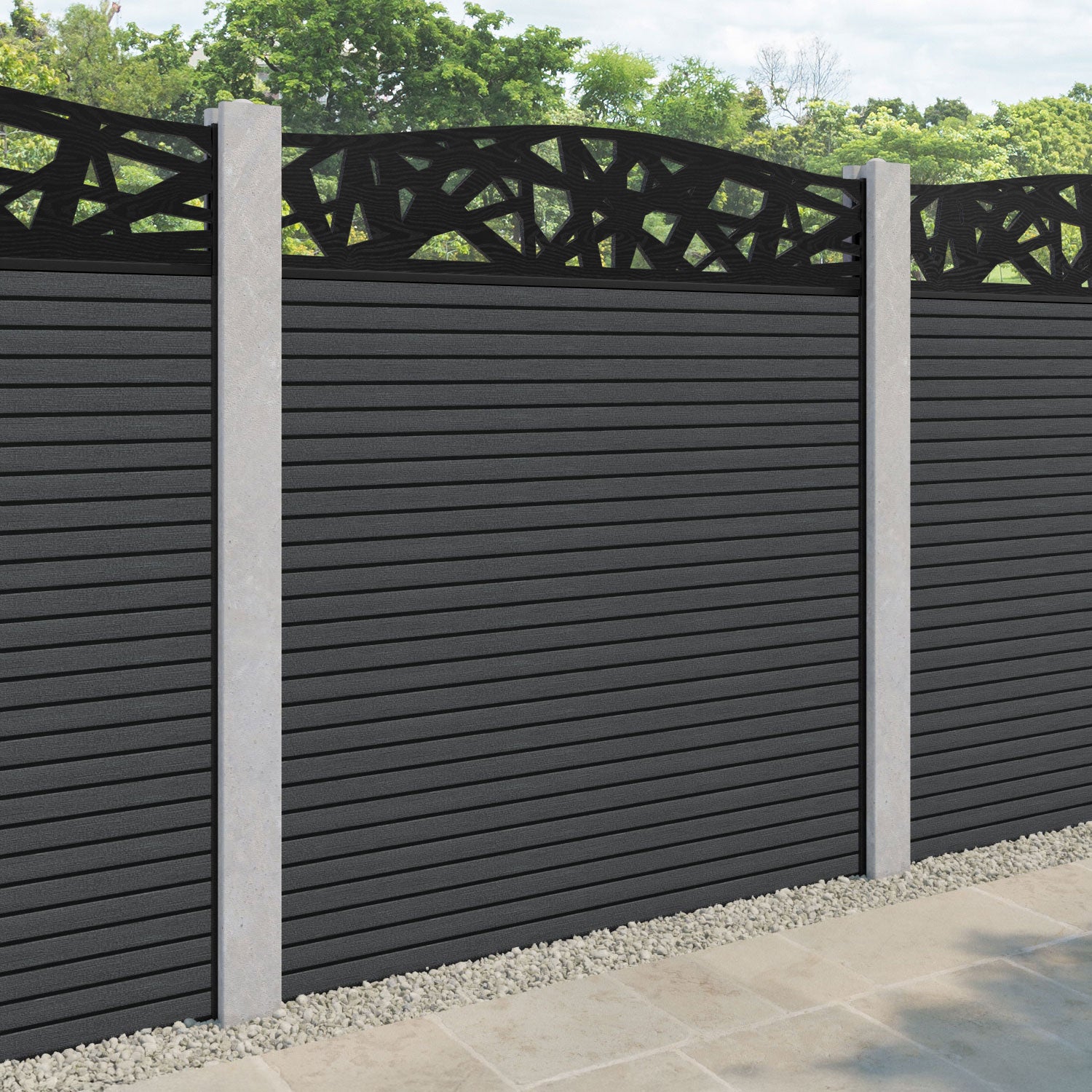 Hudson Prism Curved Top Fence Panel - Dark Grey - for existing concrete posts