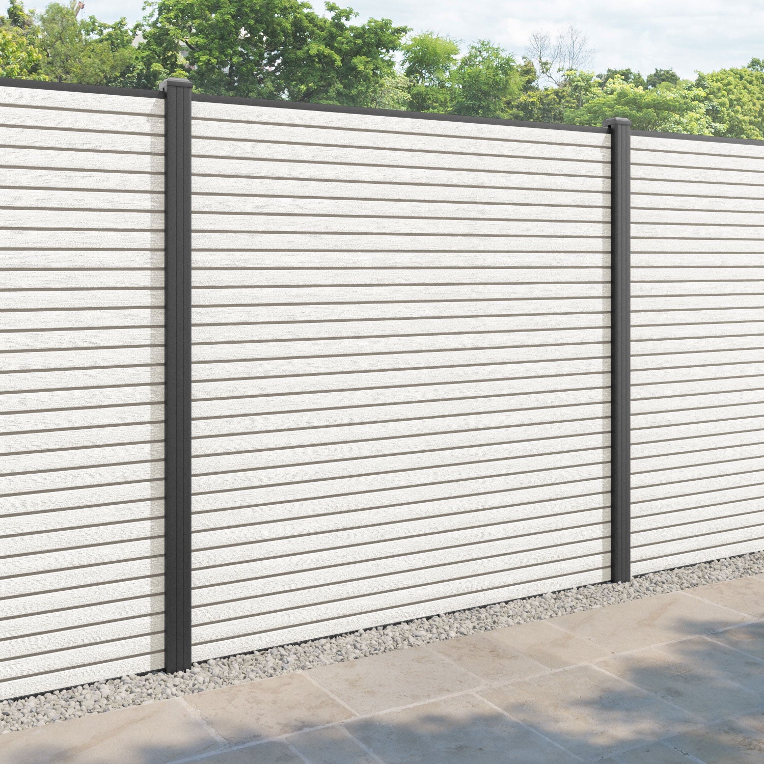 Hudson Fence Panel - Light stone - with our aluminium posts