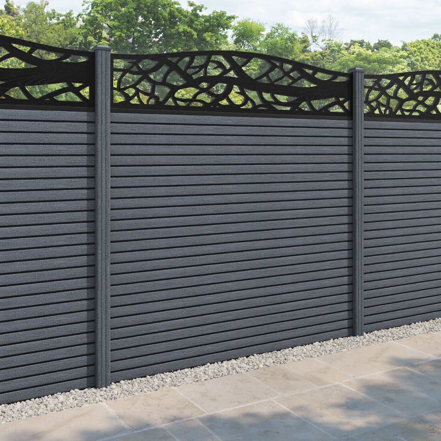 Hudson Twilight Curved Top Fence Panel - Anthracite - with our composite posts