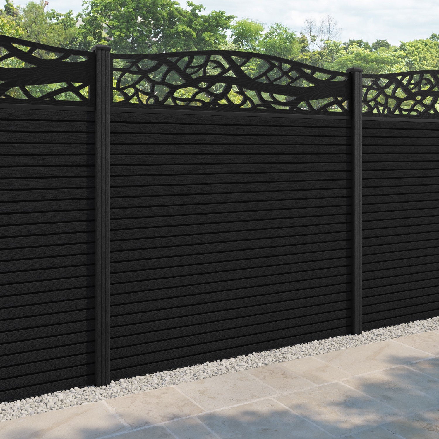 Hudson Twilight Curved Top Fence Panel - Black - with our composite posts