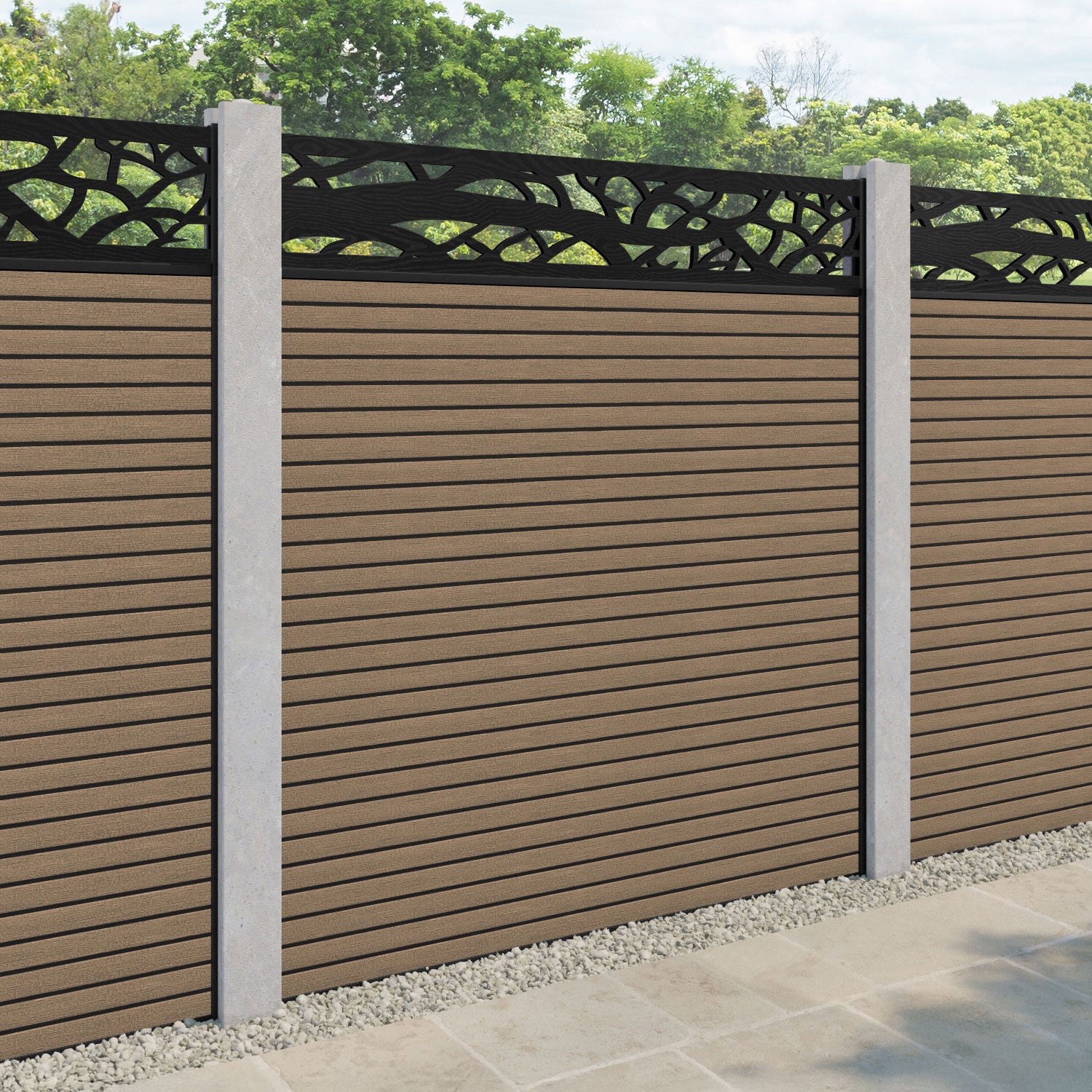 Hudson Twilight Fence Panel - Teak - for existing concrete posts