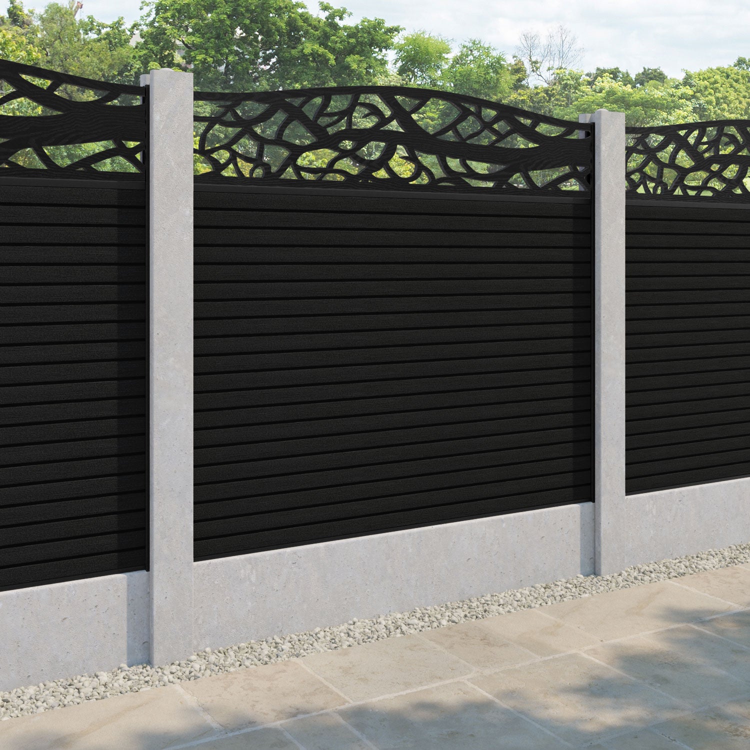 Hudson Twilight Curved Top Fence Panel - Black - for existing concrete posts