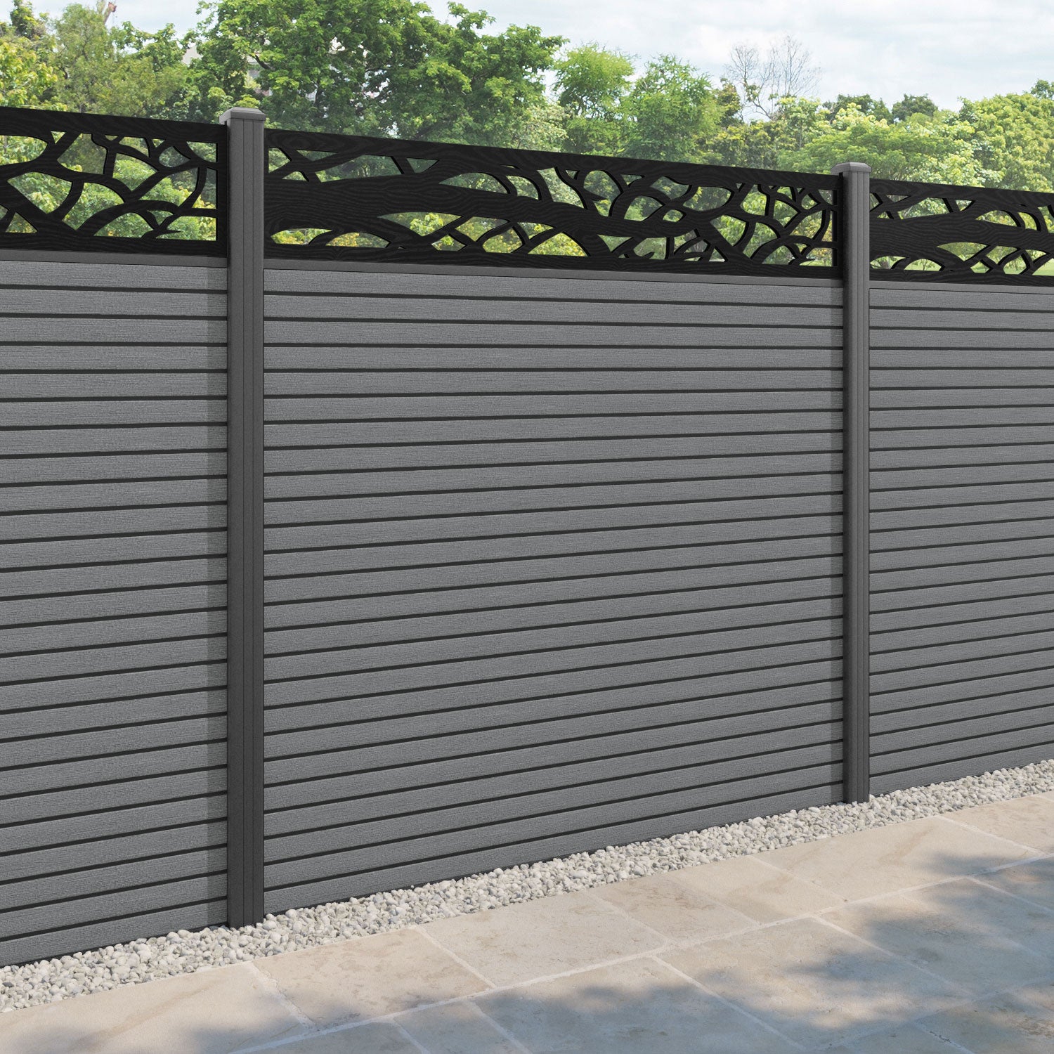 Hudson Twilight Fence Panel - Mid Grey - with our aluminium posts
