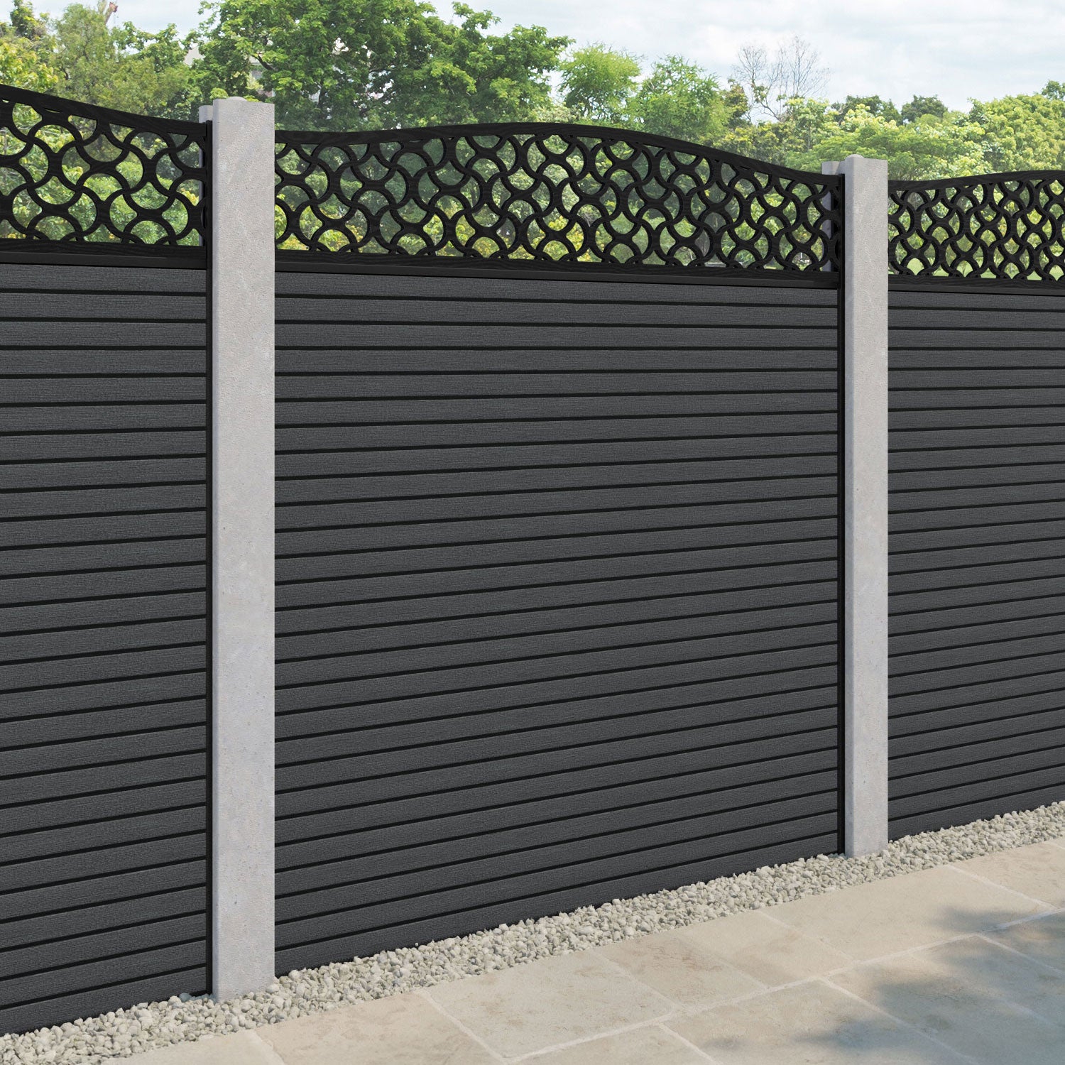 Hudson Vida Curved Top Fence Panel - Dark Grey - for existing concrete posts