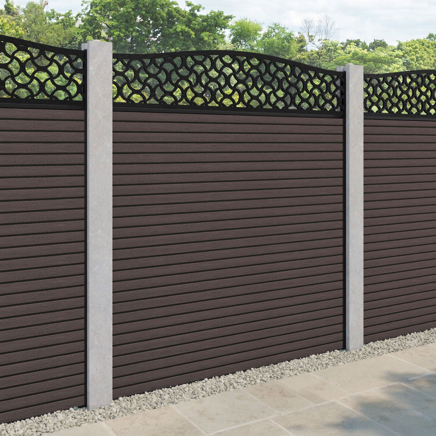 Hudson Vida Curved Top Fence Panel - Mid Brown - for existing concrete posts
