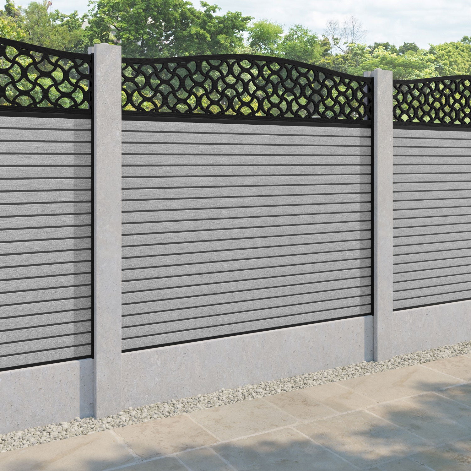 Hudson Vida Curved Top Fence Panel - Light Grey - for existing concrete posts