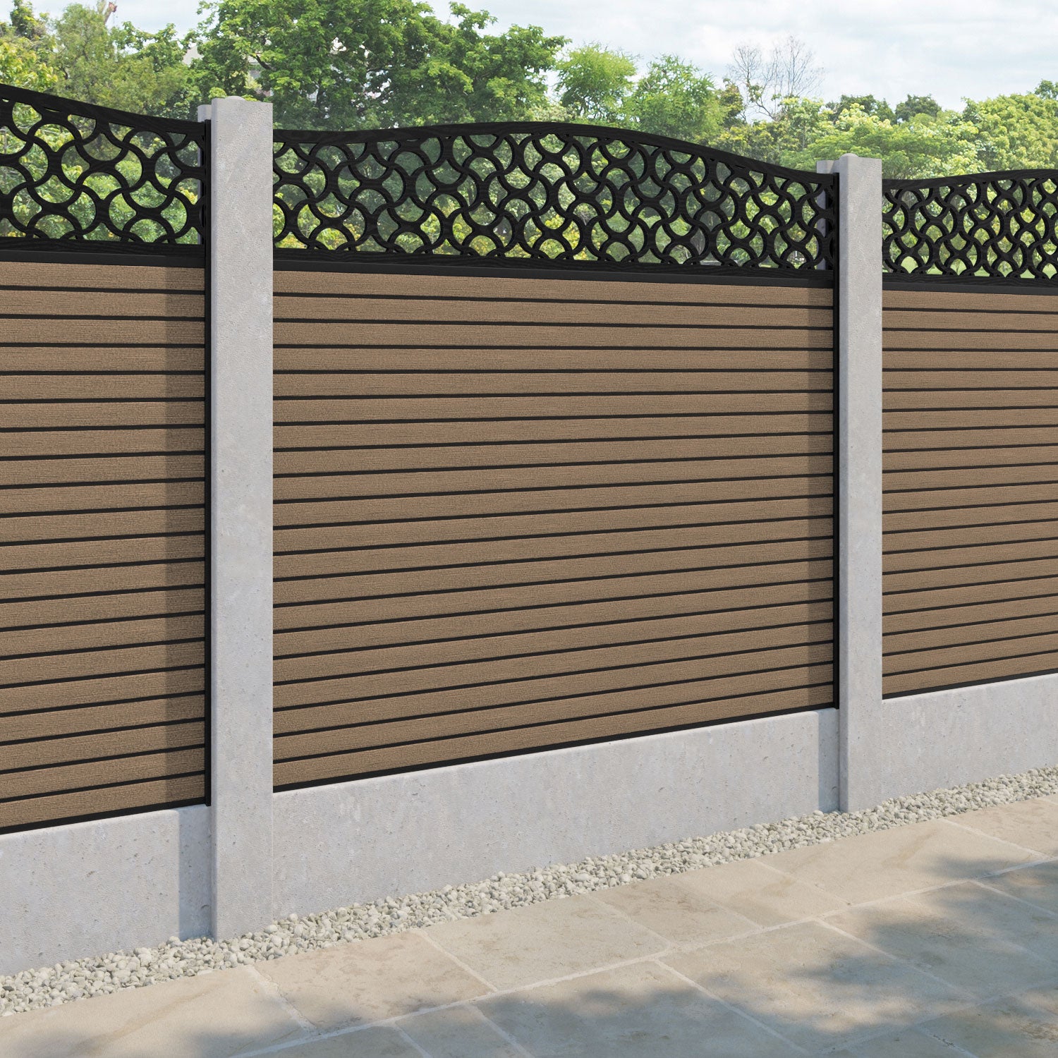 Hudson Vida Curved Top Fence Panel - Teak - for existing concrete posts
