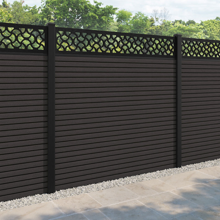 Hudson Vida Fence Panel - Dark Oak - with our aluminium posts