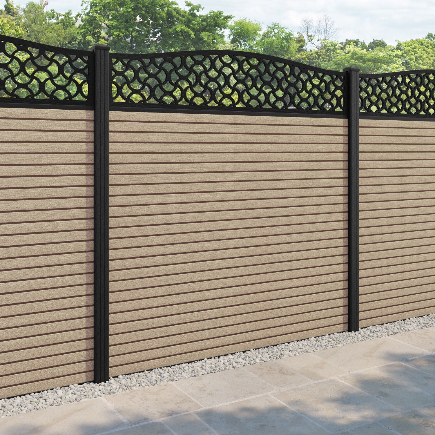 Hudson Vida Curved Top Fence Panel - Light Oak - with our composite posts