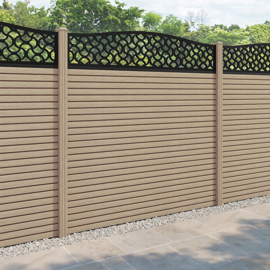 Hudson Vida Curved Top Fence Panel - Light Oak - with our composite posts