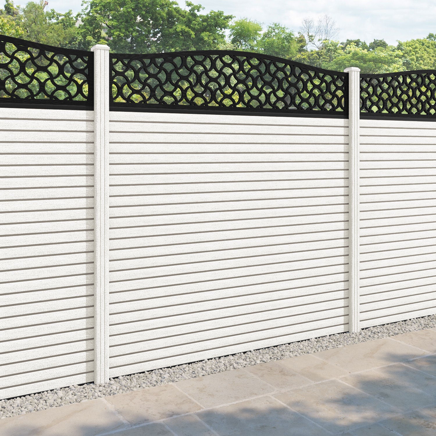 Hudson Vida Curved Top Fence Panel - Light Stone - with our composite posts