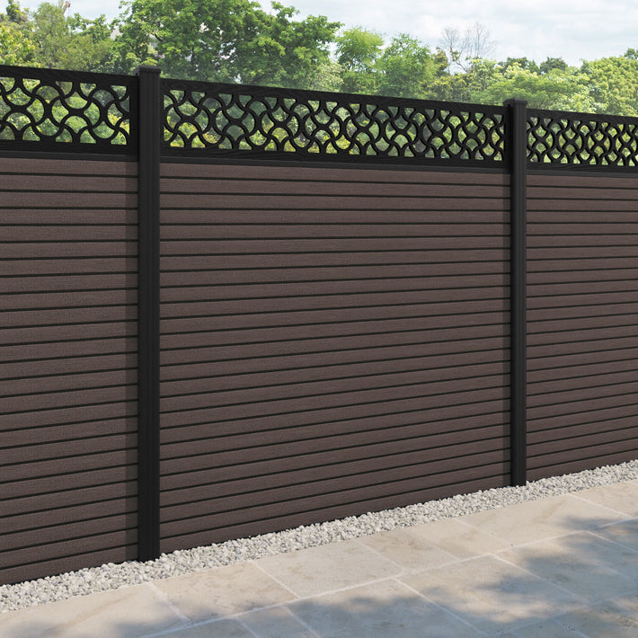 Hudson Vida Fence Panel - Mid Brown - with our aluminium posts