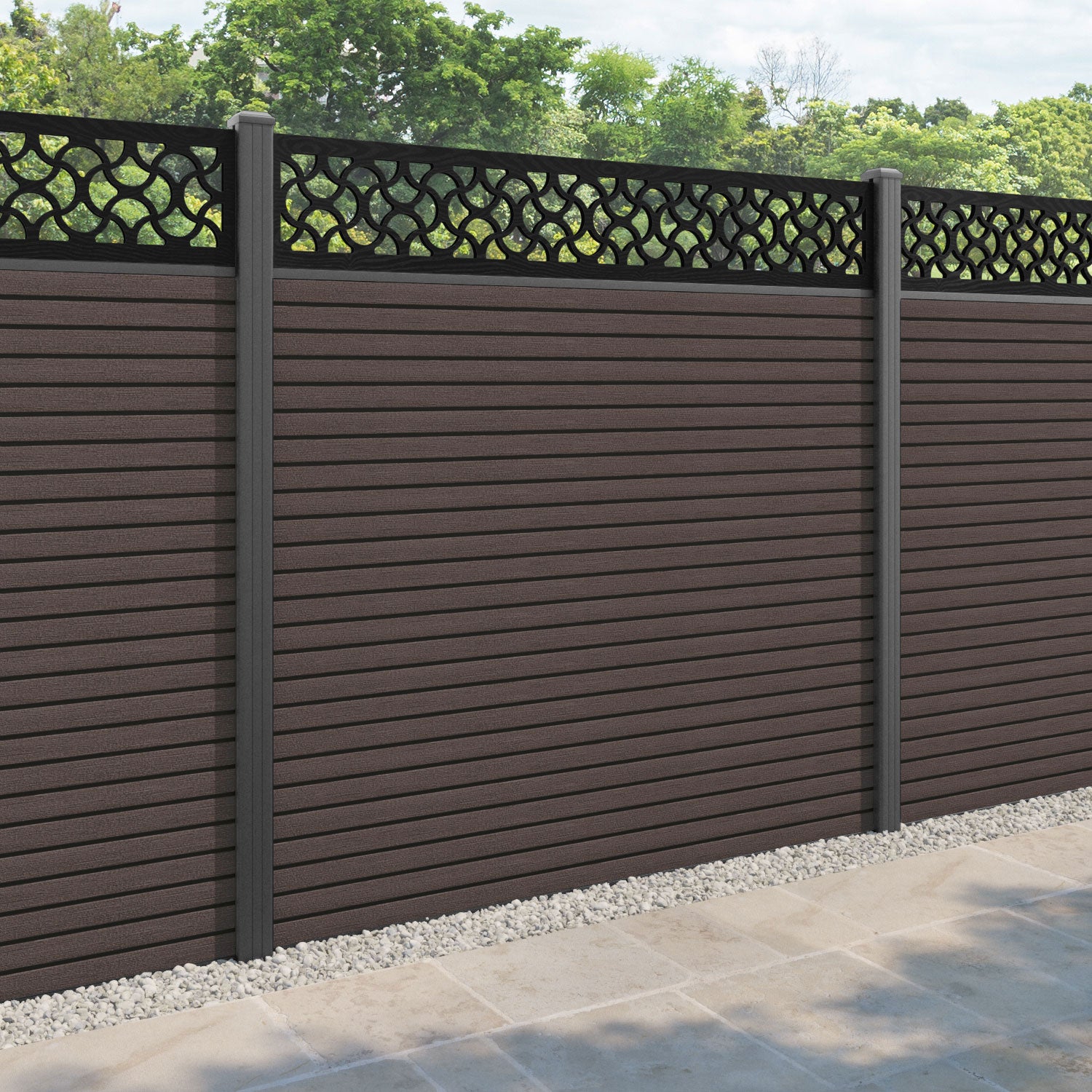 Hudson Vida Fence Panel - Mid Brown - with our aluminium posts