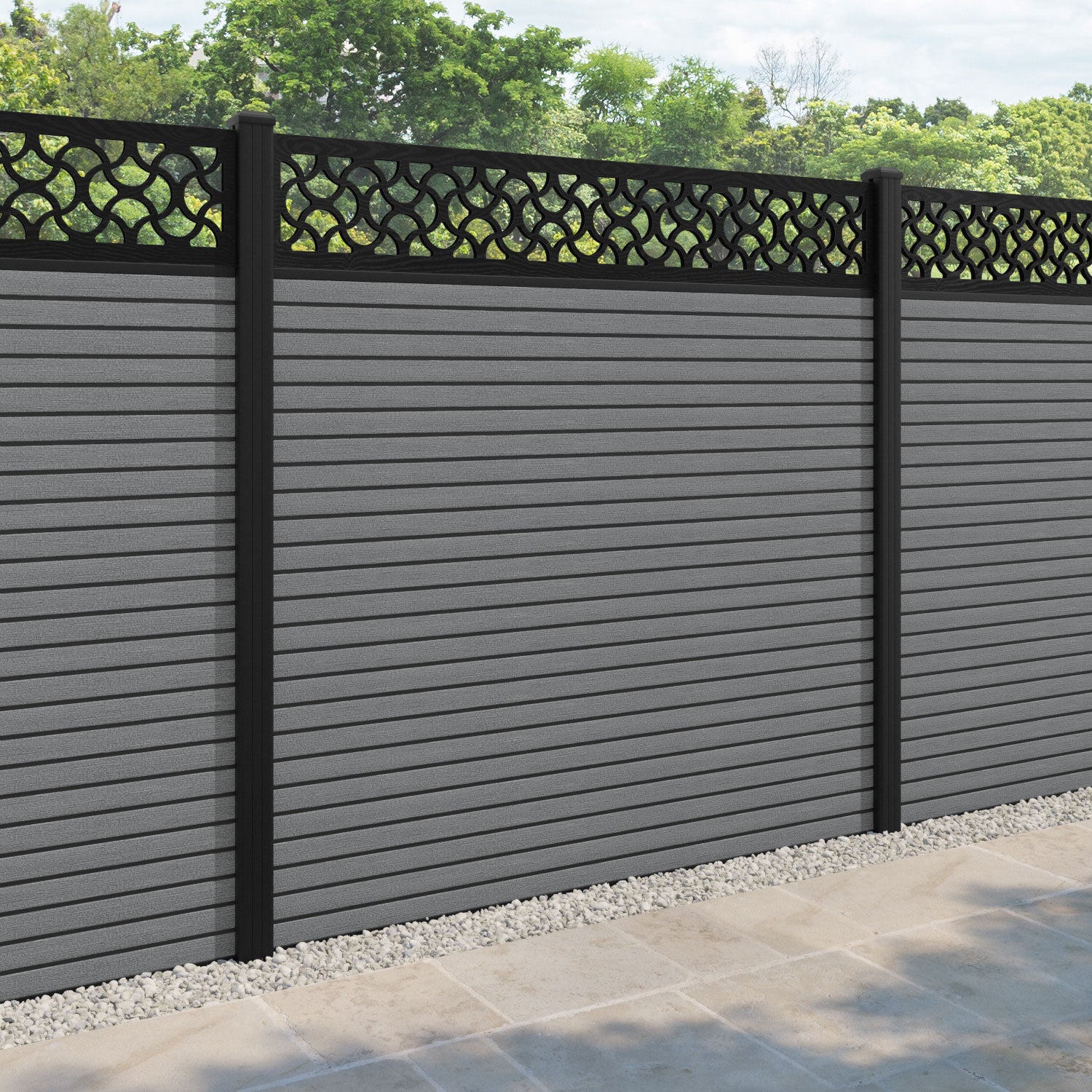 Hudson Vida Fence Panel - Mid Grey - with our aluminium posts