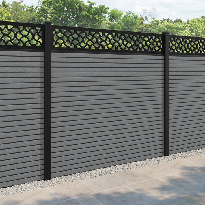 Hudson Vida Fence Panel - Mid Grey - with our aluminium posts