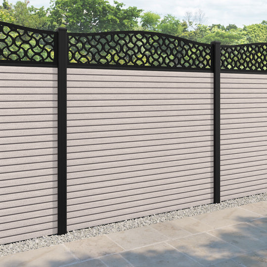 Hudson Vida Curved Top Fence Panel - Mid Stone - with our aluminium posts