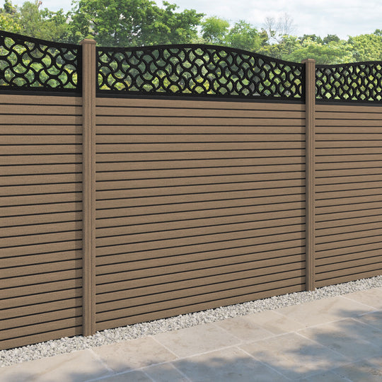 Hudson Vida Curved Top Fence Panel - Teak - with our composite posts