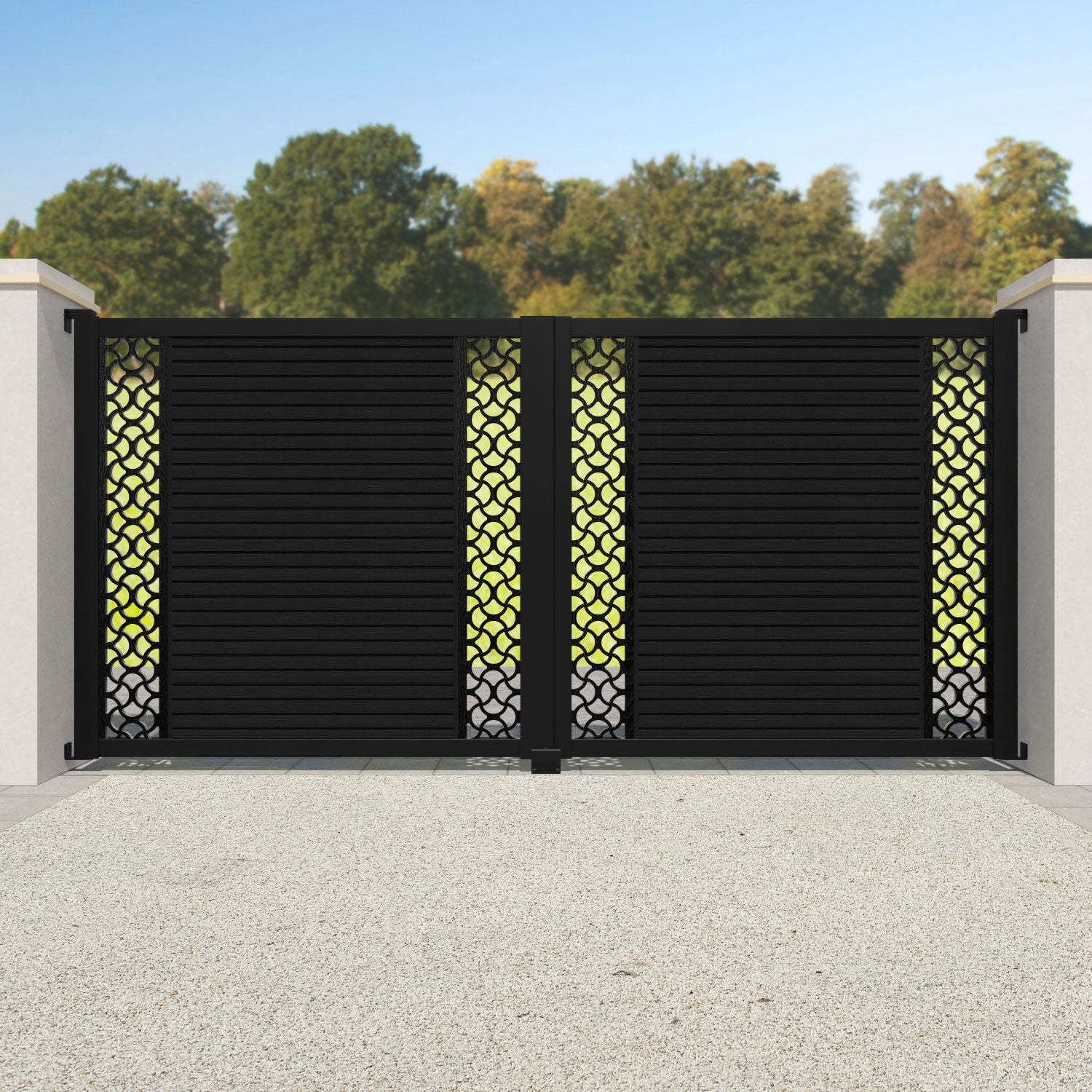 Hudson Vida Straight Top Driveway Gate - Black - Middle & End Screen