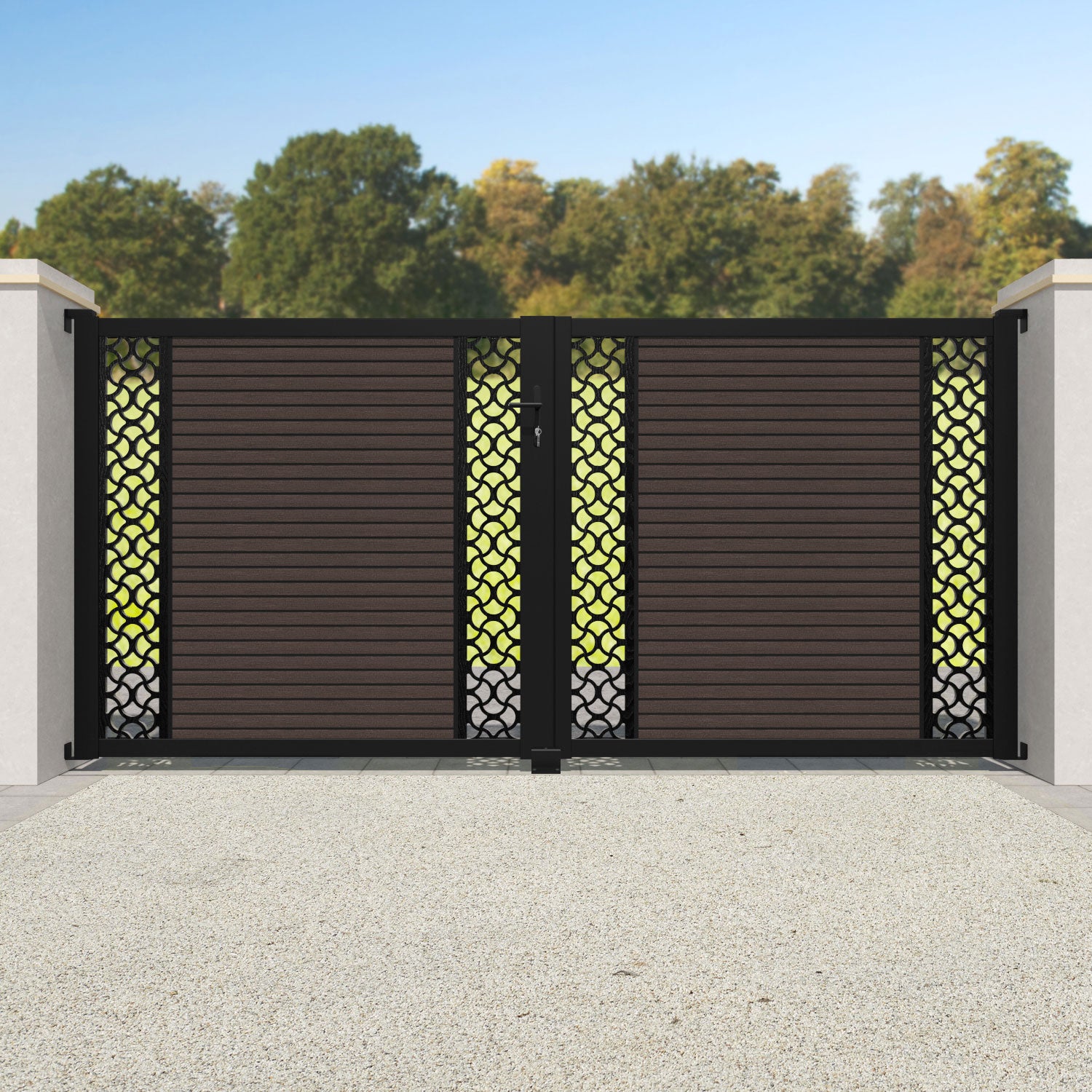 Hudson Vida Straight Top Driveway Gate - Mid Brown - Middle & End Screen