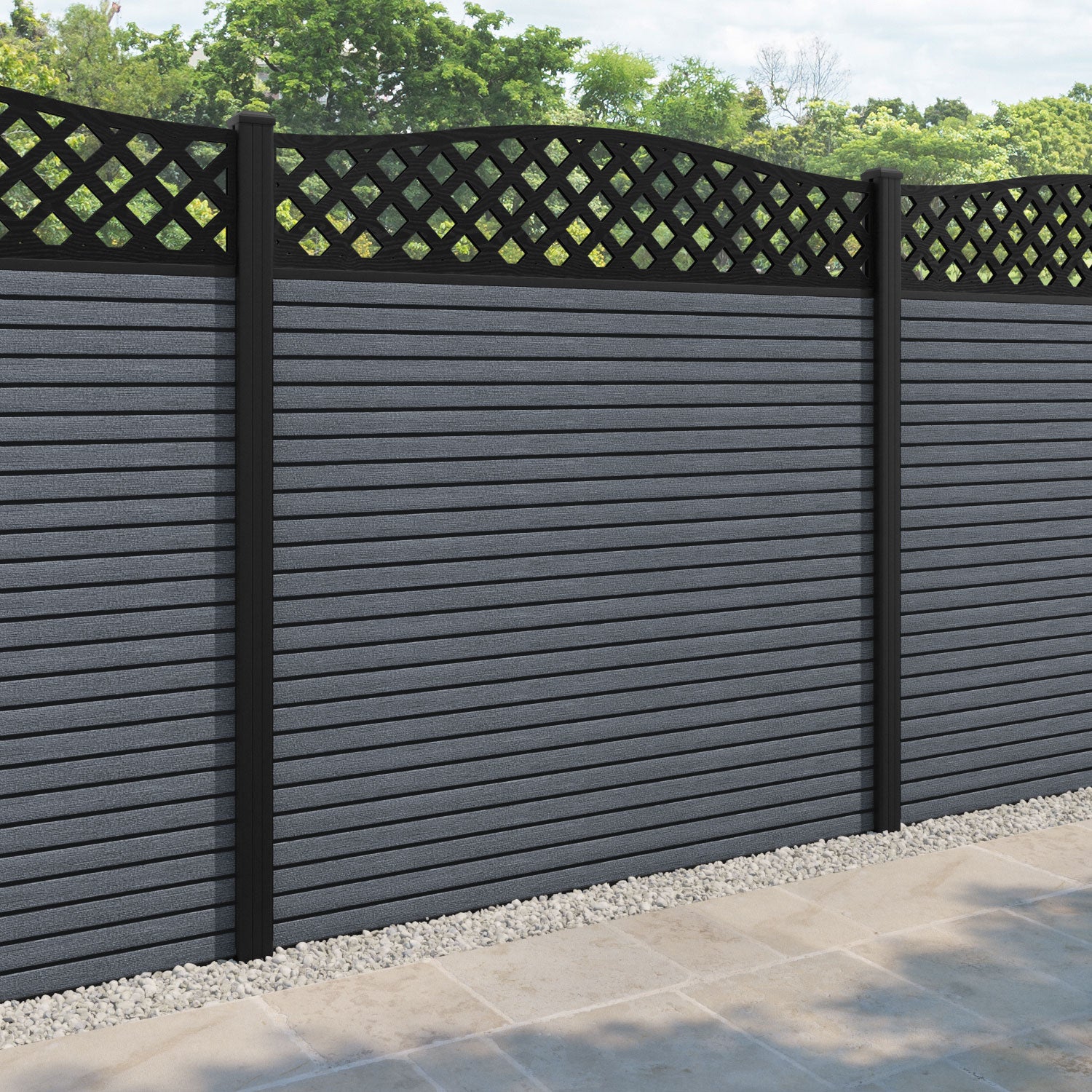 Hudson High Wave Curved Top Fence Panel - Anthracite - with our aluminium posts