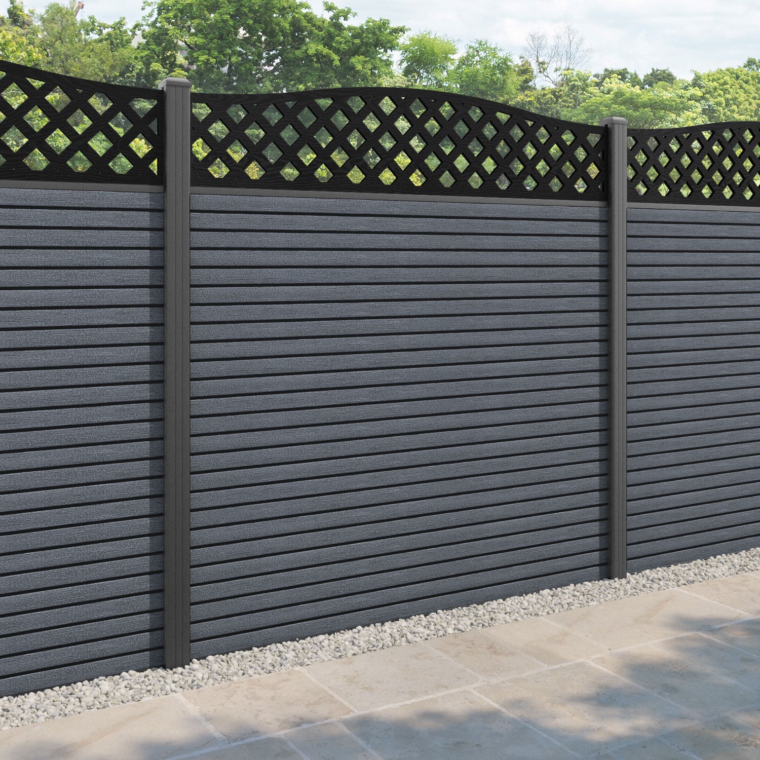 Hudson High Wave Curved Top Fence Panel - Anthracite - with our aluminium posts