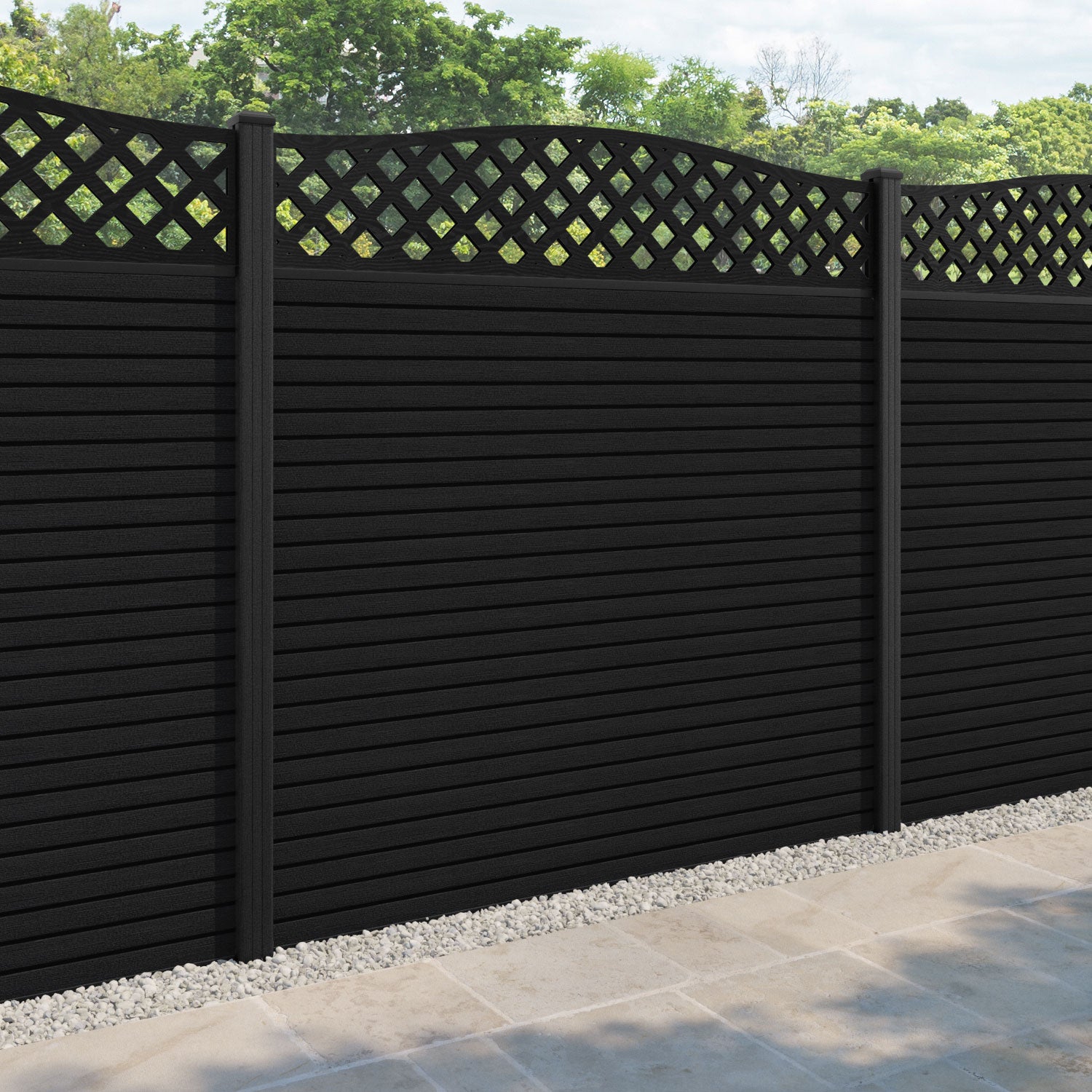 Hudson High Wave Fence Panel - Black - with our composite posts