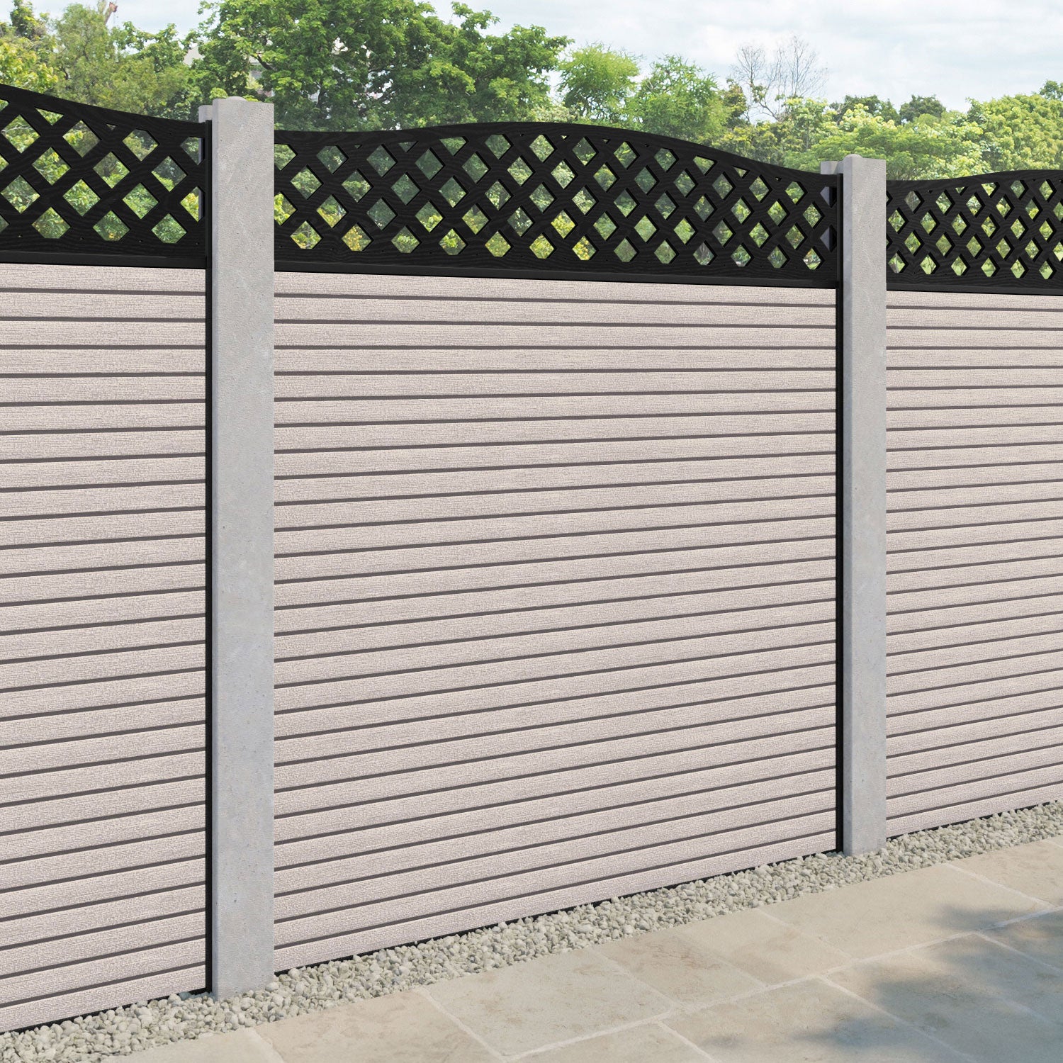Hudson High Wave Curved Top Fence Panel - Mid Stone - for existing concrete posts