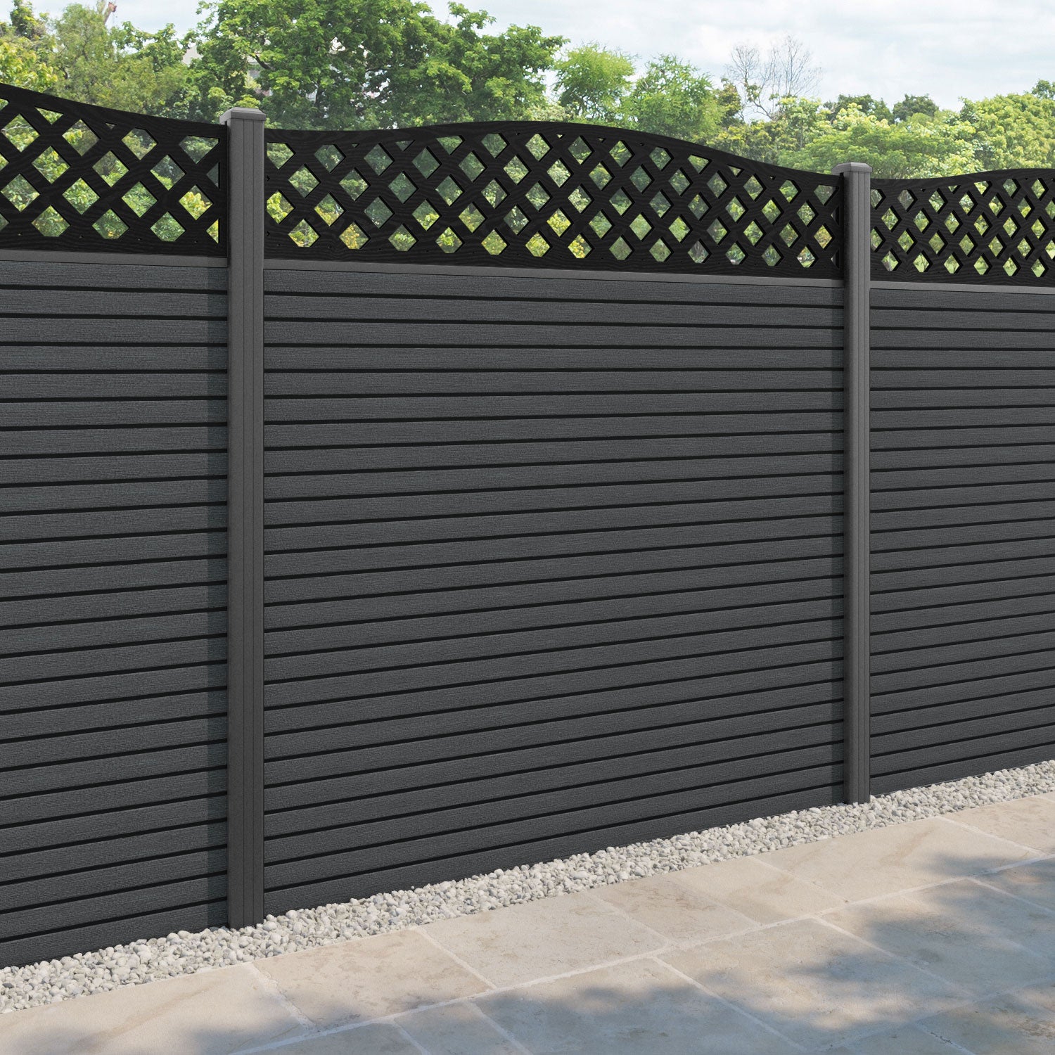 Hudson High Wave Fence Panel - Dark Grey - with our aluminium posts