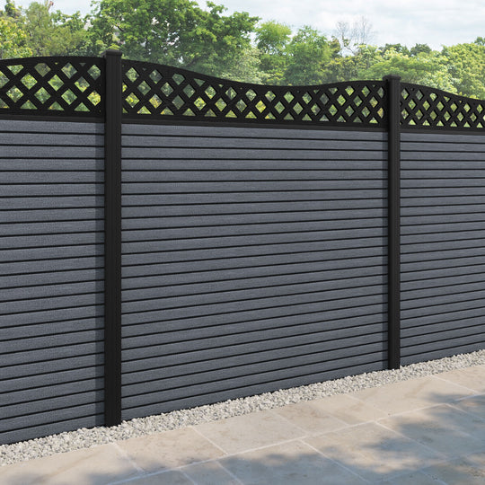 Hudson Low Wave Curved Top Fence Panel - Anthracite - with our aluminium posts