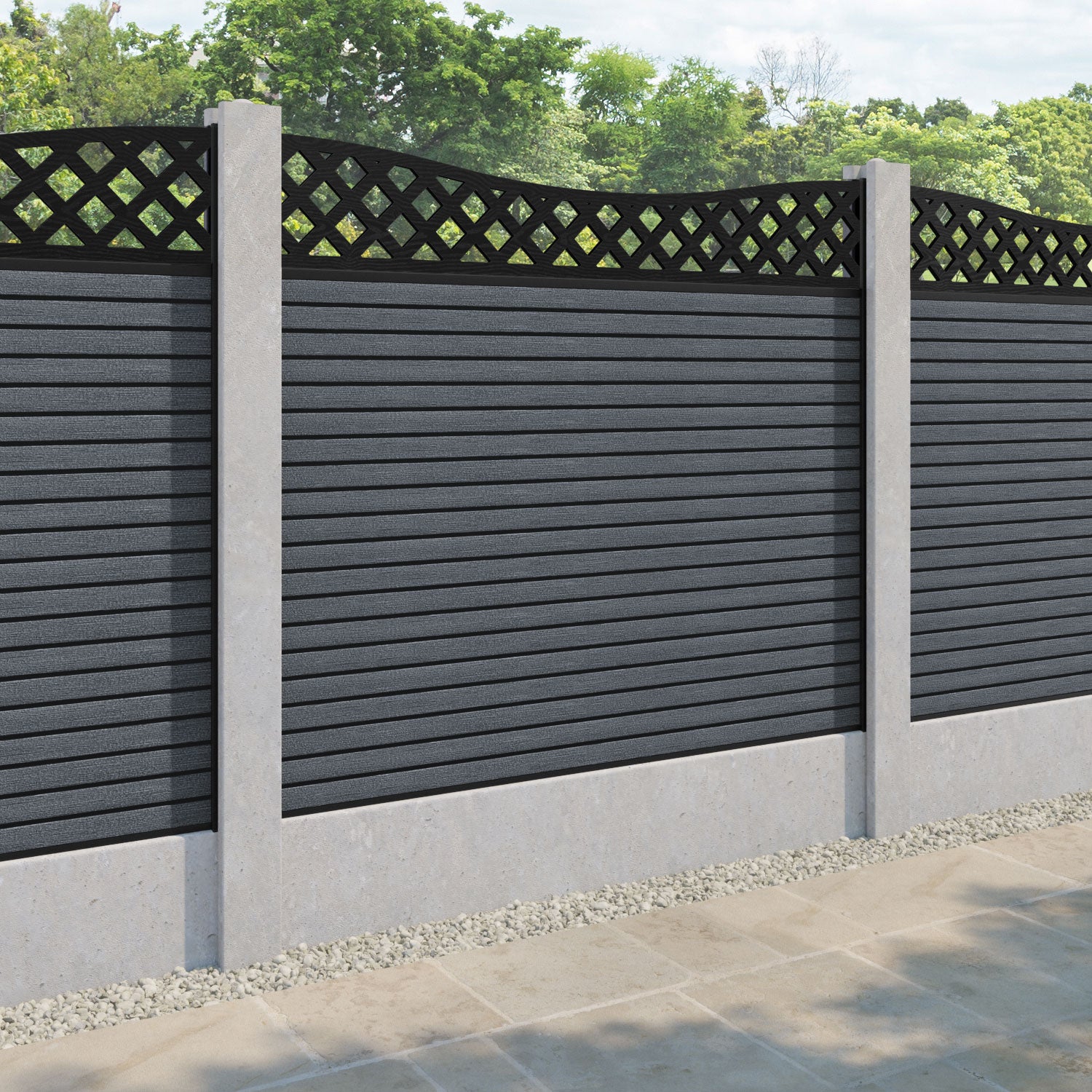 Hudson Low Wave Curved Top Fence Panel - Anthracite - for existing concrete posts