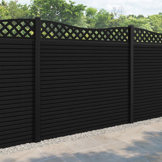 Hudson Low Wave Fence Panel - Black - with our aluminium posts