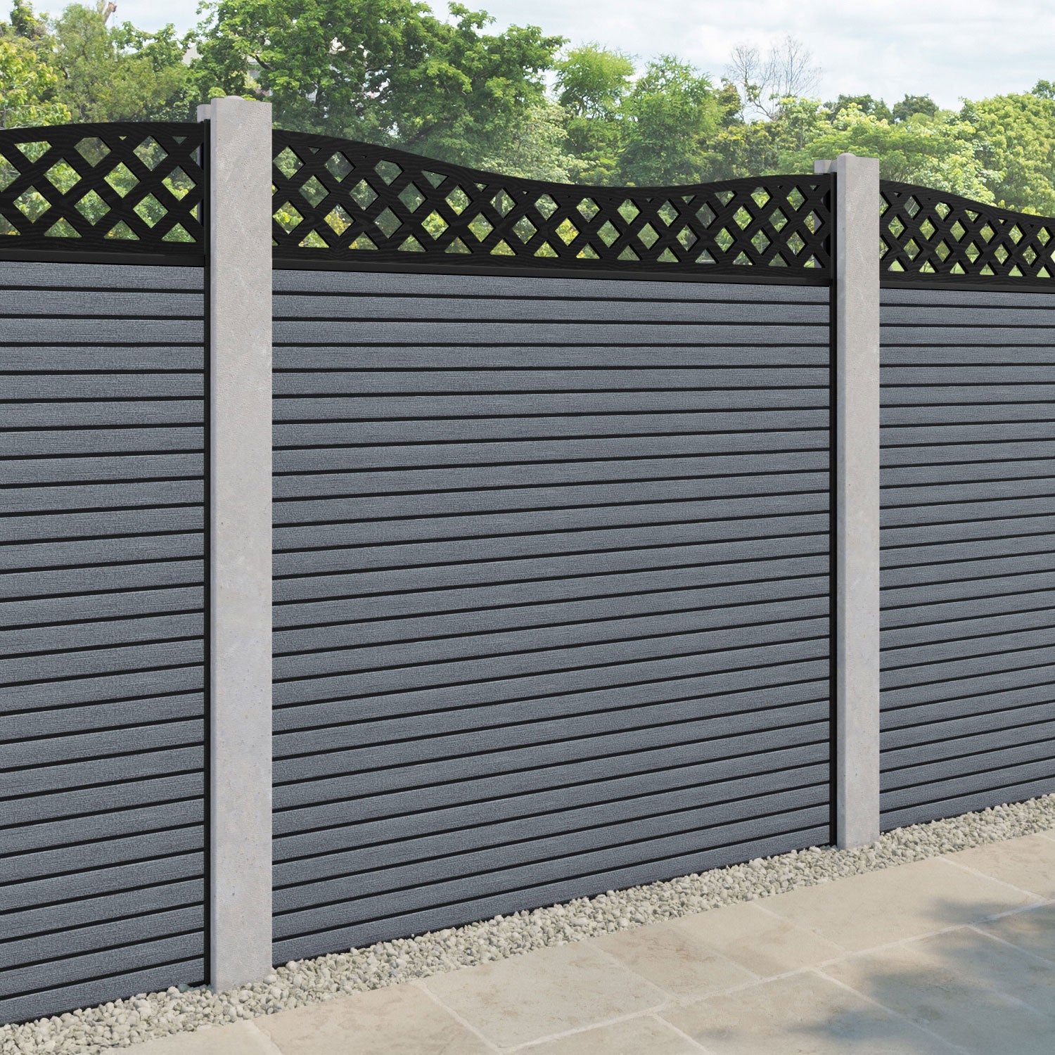 Hudson Low Wave Curved Top Fence Panel - Anthracite - for existing concrete posts