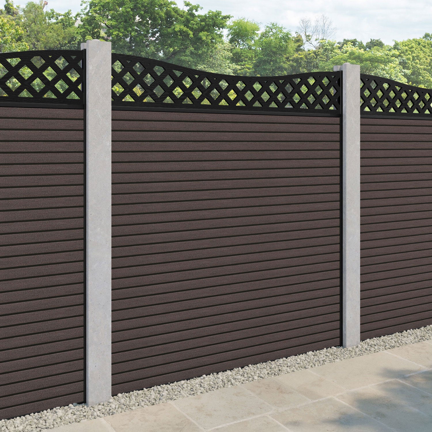 Hudson Low Wave Fence Panel - Mid Brown - for existing concrete posts