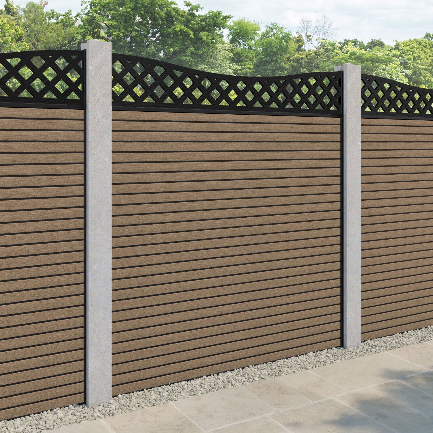 Hudson Low Wave Fence Panel - Teak - for existing concrete posts
