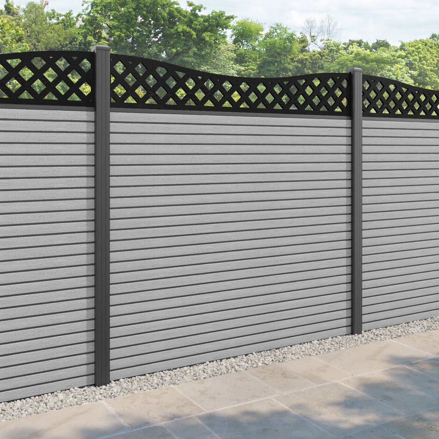 Hudson Low Wave Fence Panel - Light Grey - with our aluminium posts