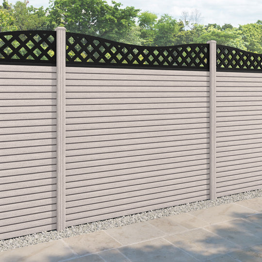 Hudson Low Wave Curved Top Fence Panel - Mid Stone - with our composite posts