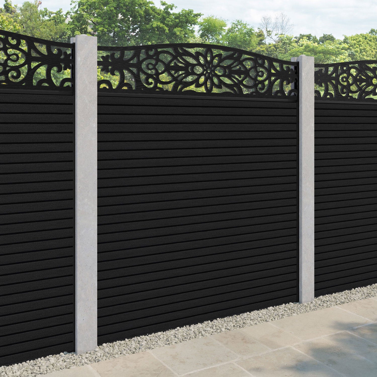 Hudson Windsor Curved Top Fence Panel - Black - for existing concrete posts