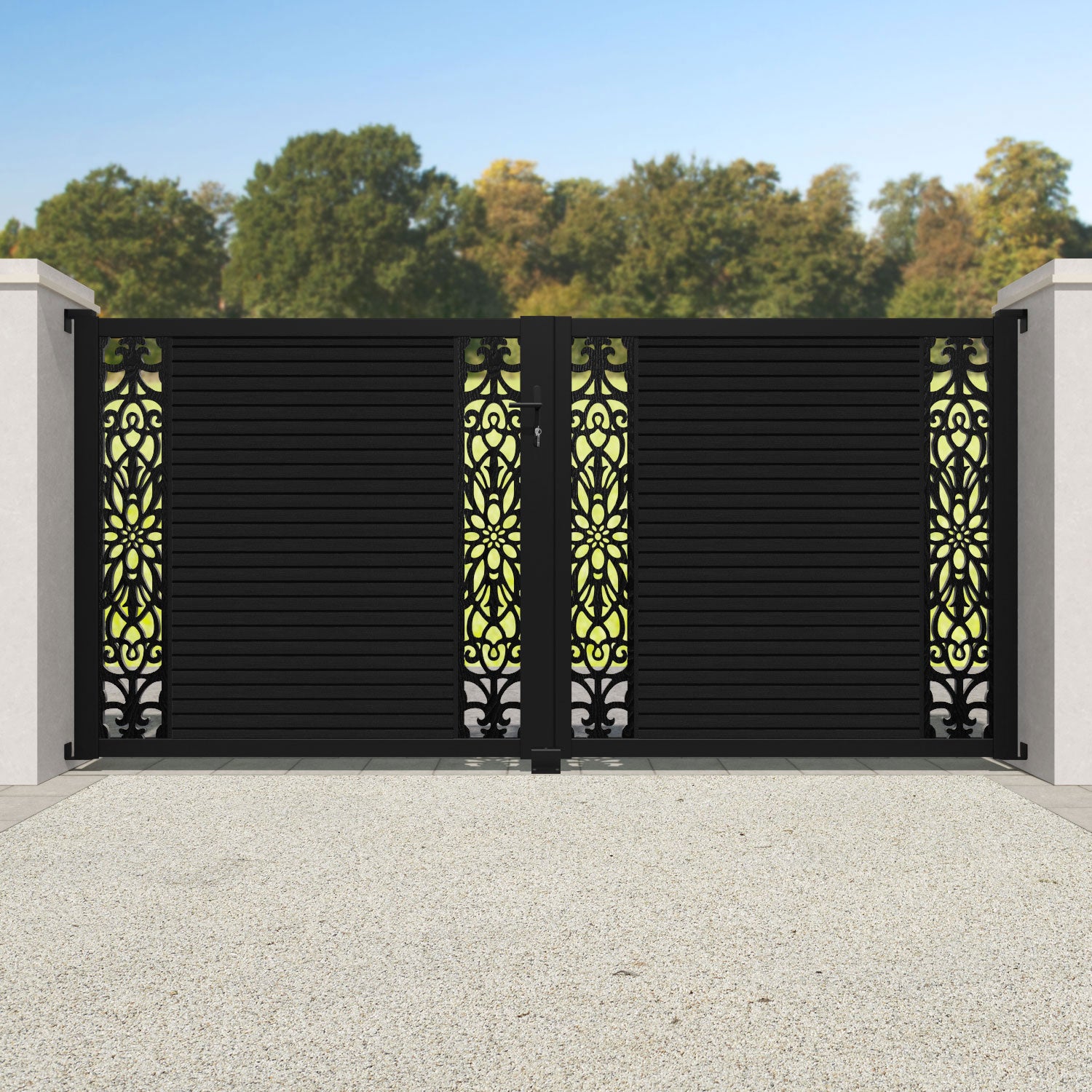 Hudson Windsor Straight Top Driveway Gate - Black - Middle & End Screen