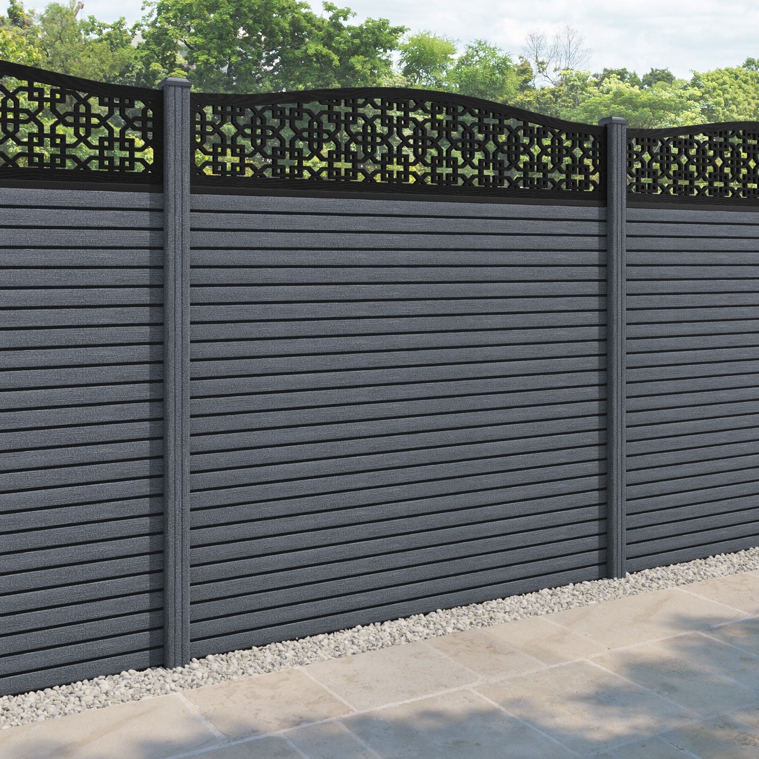 Hudson Zaria Curved Top Fence Panel - Anthracite - with our composite posts