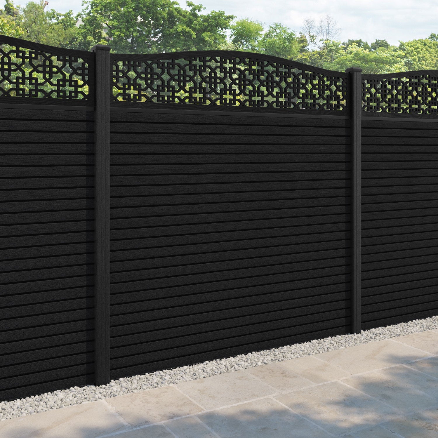 Hudson Zaria Curved Top Fence Panel - Black - with our composite posts
