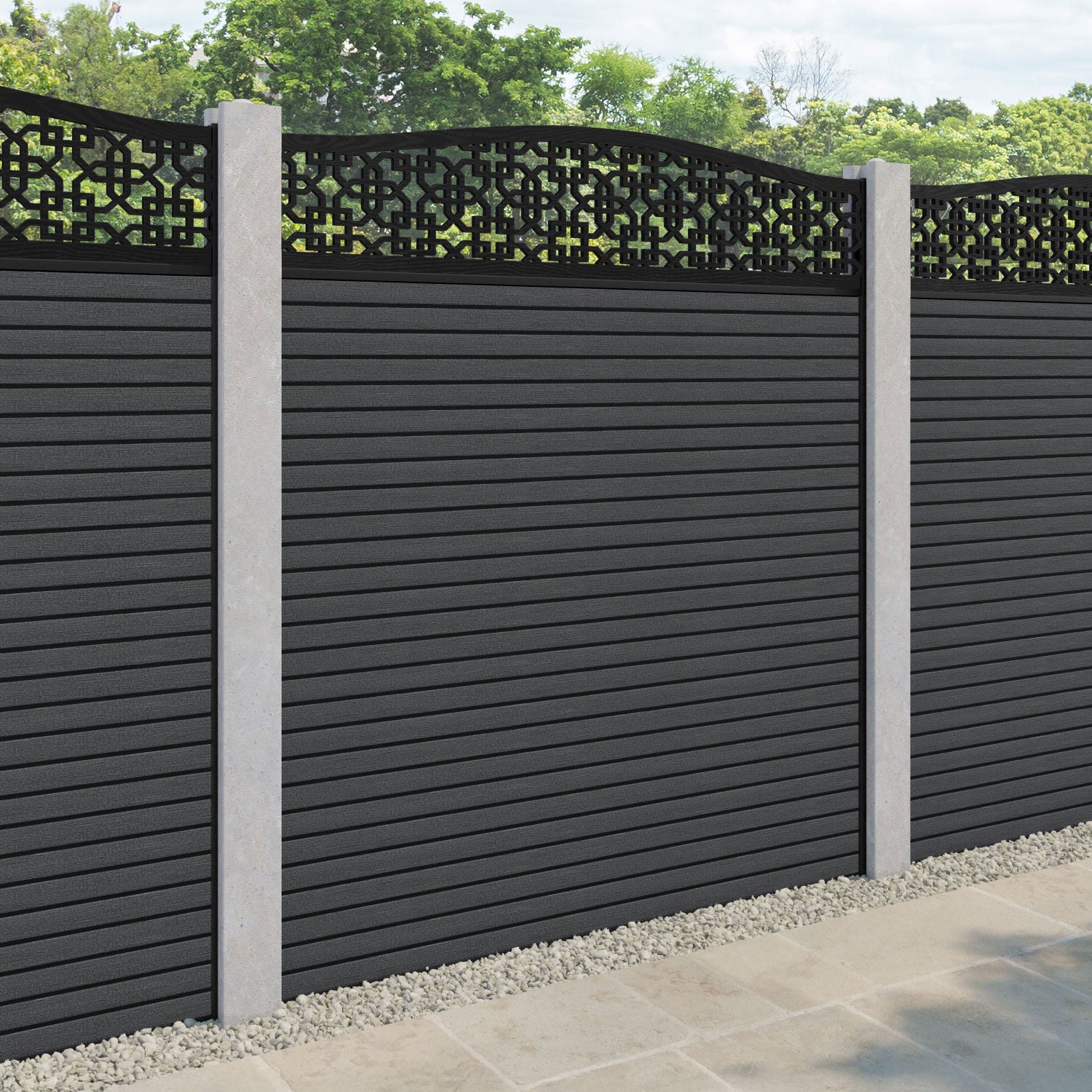 Hudson Zaria Curved Top Fence Panel - Dark Grey - for existing concrete posts