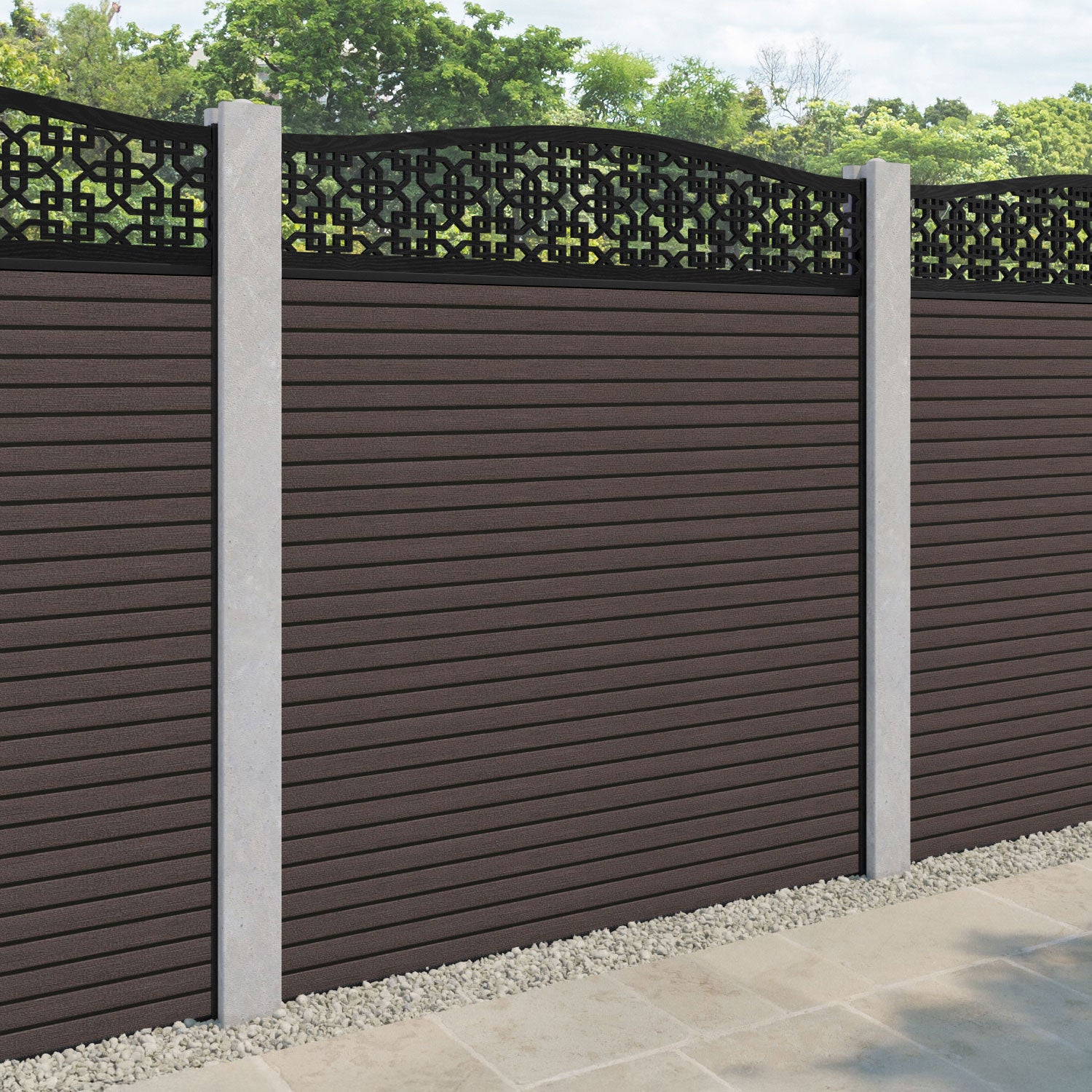 Hudson Zaria Curved Top Fence Panel - Mid Brown - for existing concrete posts