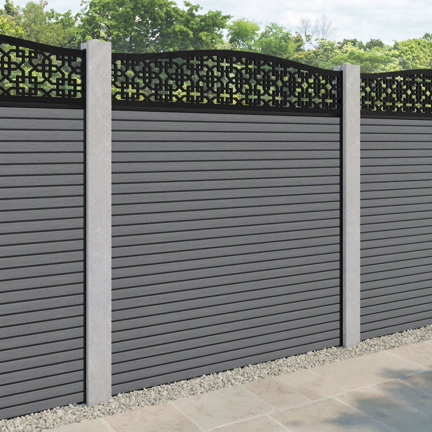 Hudson Zaria Curved Top Fence Panel - Mid Grey - for existing concrete posts