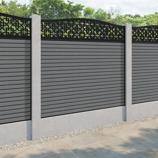 Hudson Zaria Curved Top Fence Panel - Mid Grey - for existing concrete posts