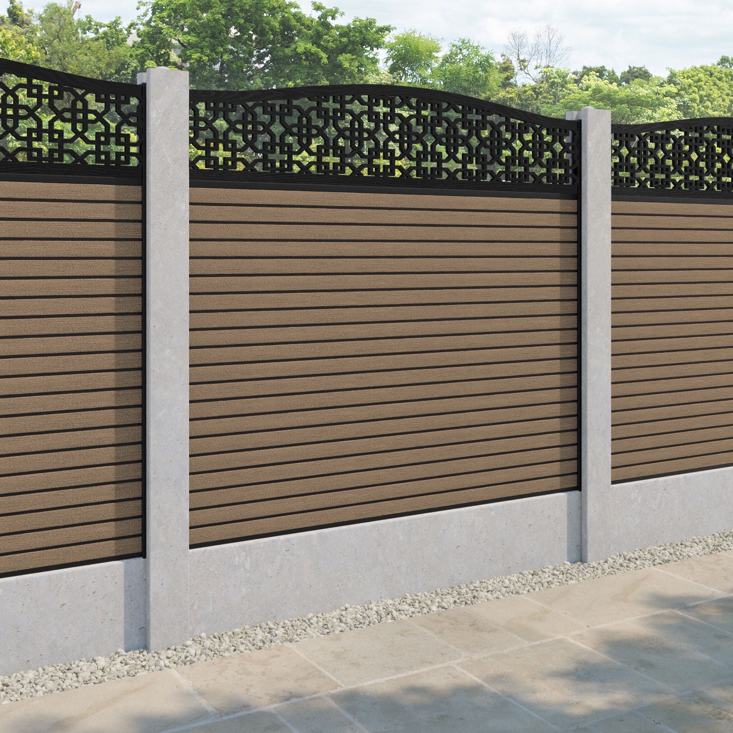 Hudson Zaria Curved Top Fence Panel - Teak - for existing concrete posts