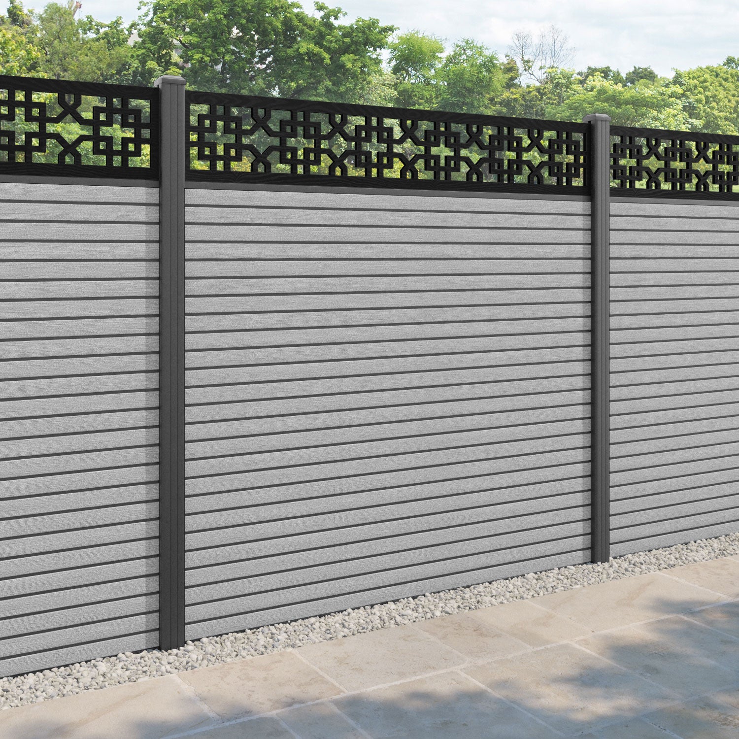 Hudson Zaria Fence Panel - Light Grey - with our aluminium posts