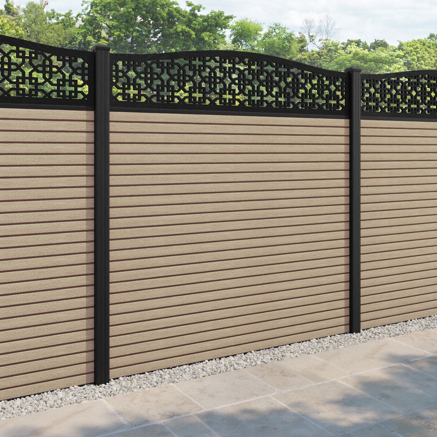 Hudson Zaria Curved Top Fence Panel - Light Oak - with our composite posts