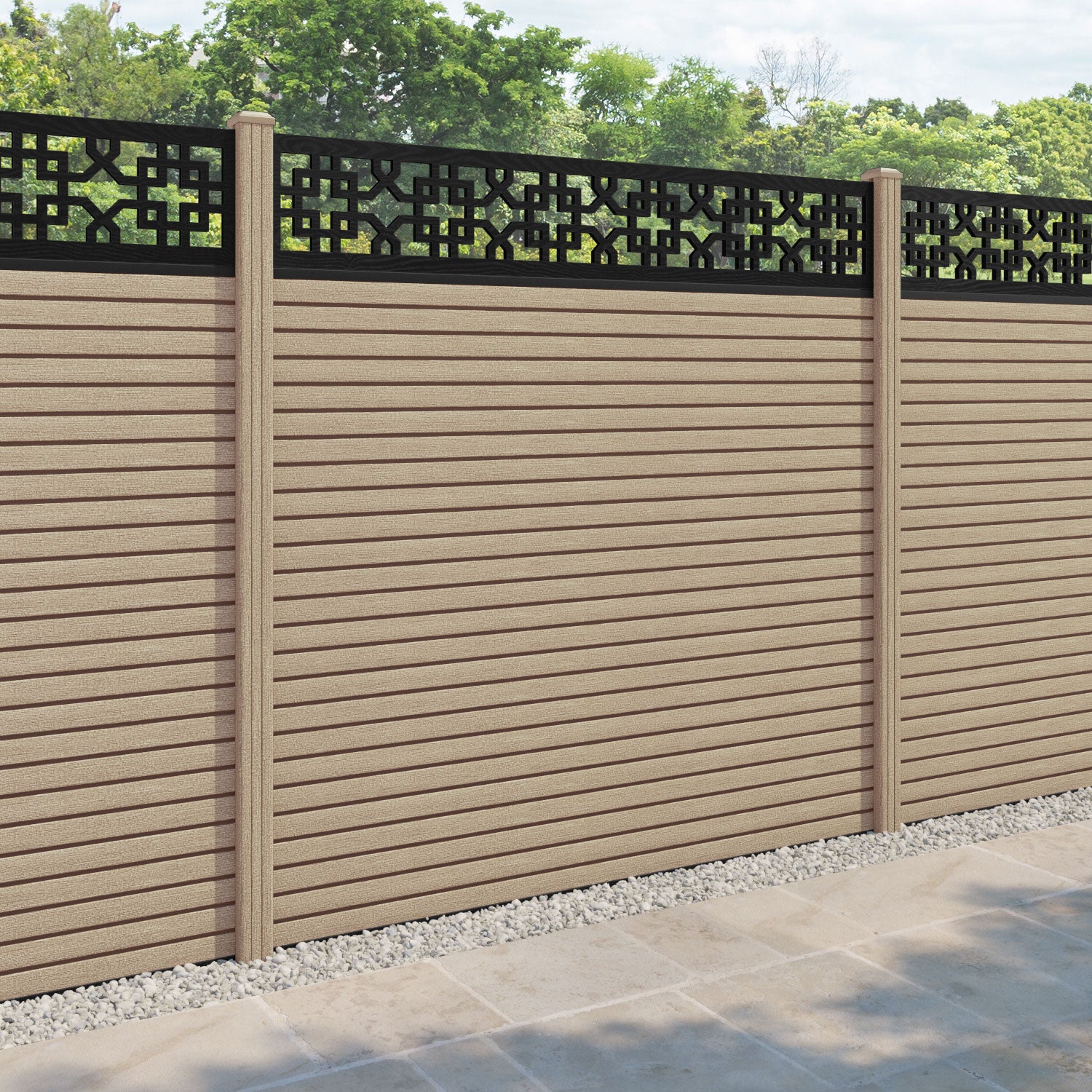 Hudson Zaria Fence Panel - Light Oak - with our composite posts