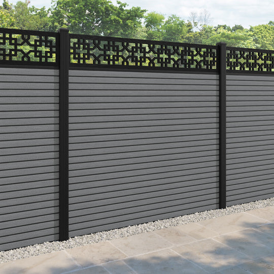 Hudson Zaria Fence Panel - Mid Grey - with our aluminium posts
