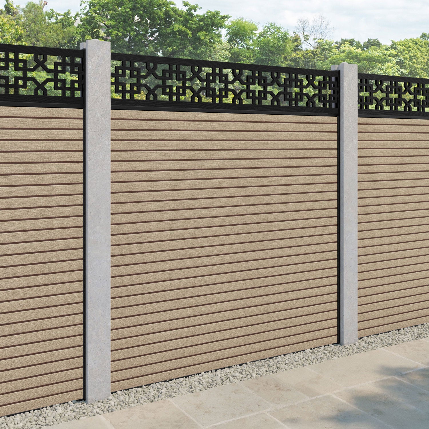 Hudson Zaria Fence Panel - Light Oak - for existing concrete posts